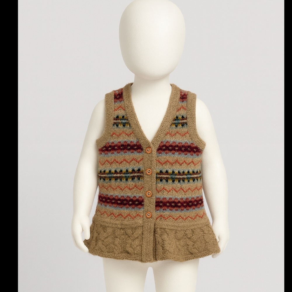 Ralph Lauren bottom down sweater vest ,  Tan Knit Vest with Multicolor Stripes